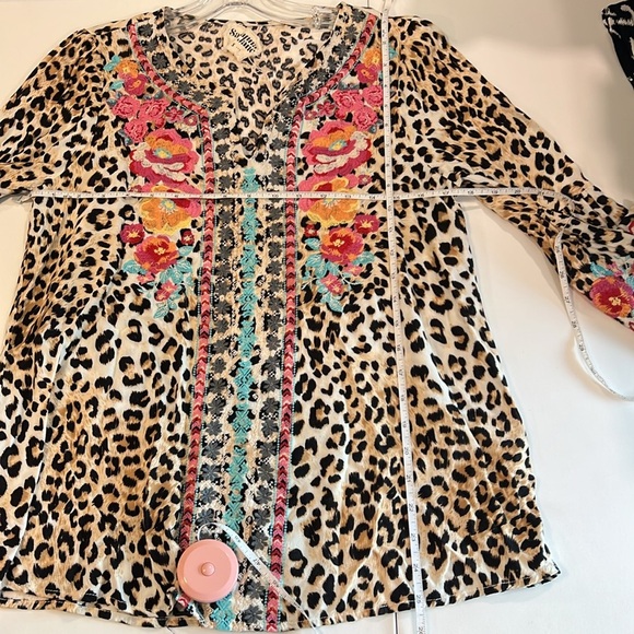 Savanna Jane - animal print, floral embroidered, 3/4 Sleeve blouse - Picture 6 of 7